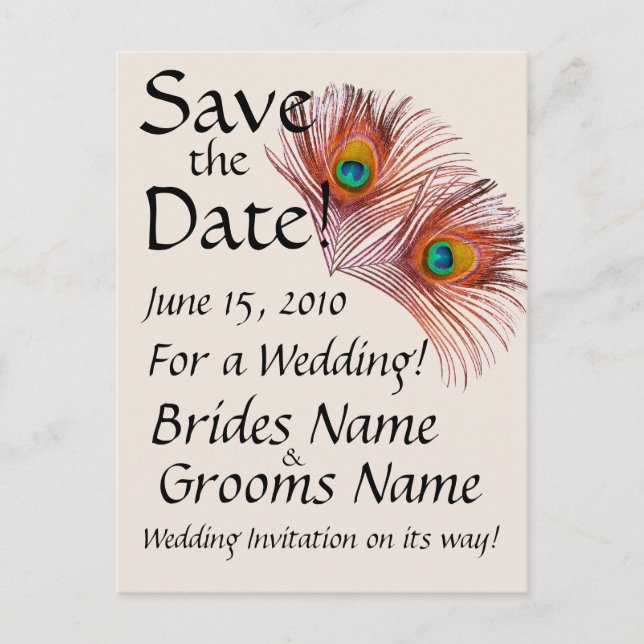 Save the Date Peacock Postcard (Front)