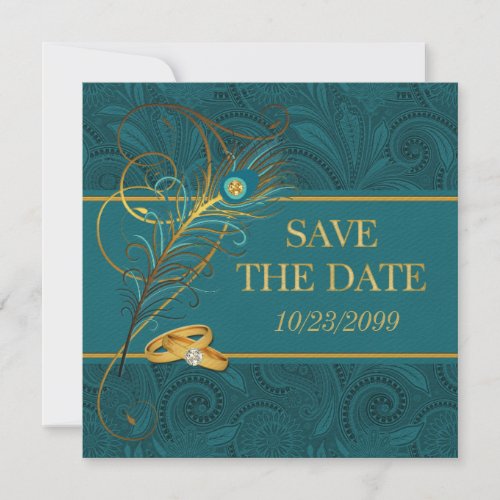 Save the Date Peacock Teal Wedding with Gold