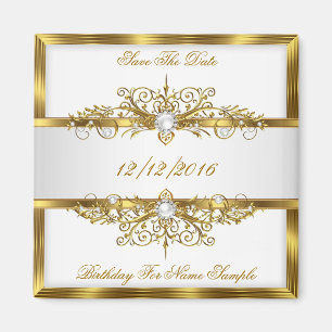 Save The Date Pearls White Gold Birthday Party Magnet