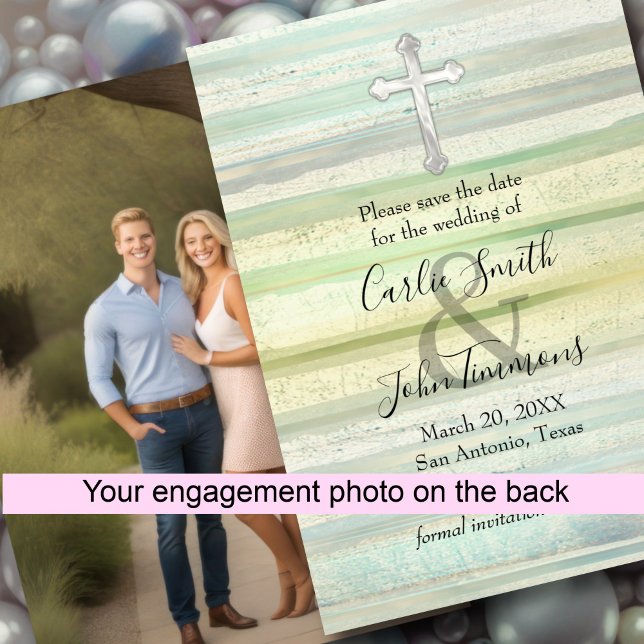 Save the Date Pearly Cross Soft Cool Color Photo (Creator Uploaded)