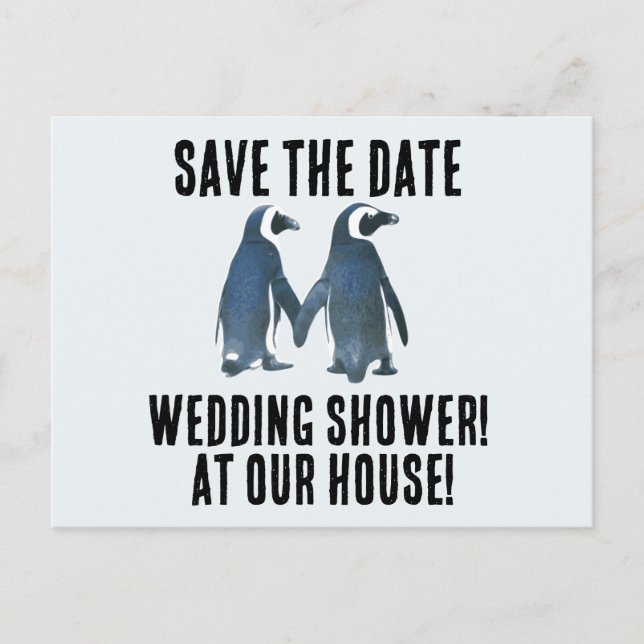 SAVE THE DATE PENGUINS WEDDING SHOWER INVITATIONS (Front)