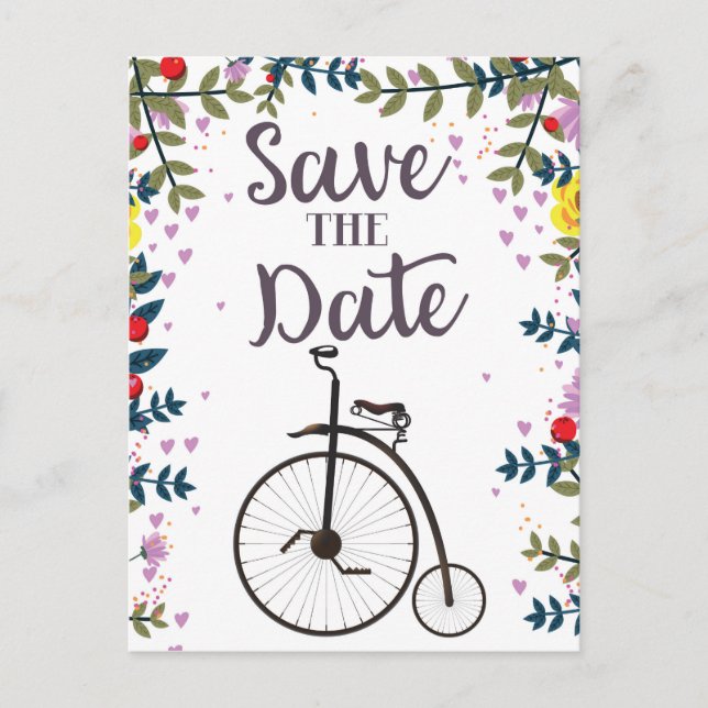Save the Date Penny Farthing Postcard (Front)