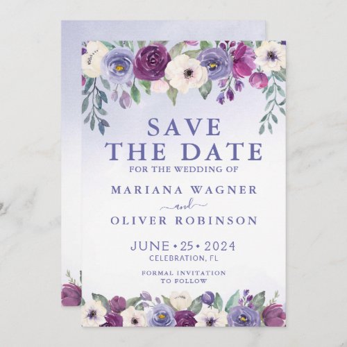 Save the Date Periwinkle Fuchsia Blush Floral Invitation