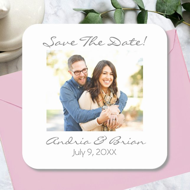 Save The Date Personalize Photo Square Sticker (Creator Uploaded)