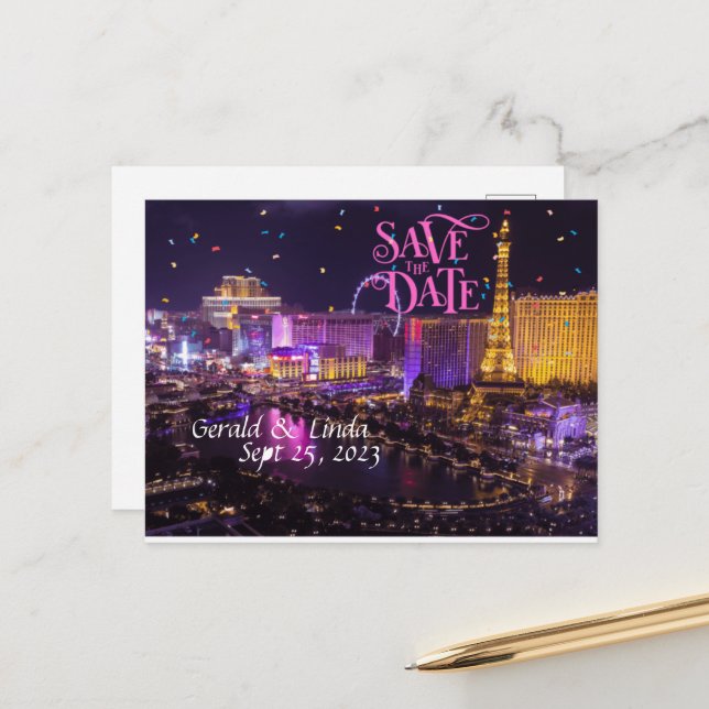 Save the Date Personalized Las Vegas Postcard (Front/Back In Situ)