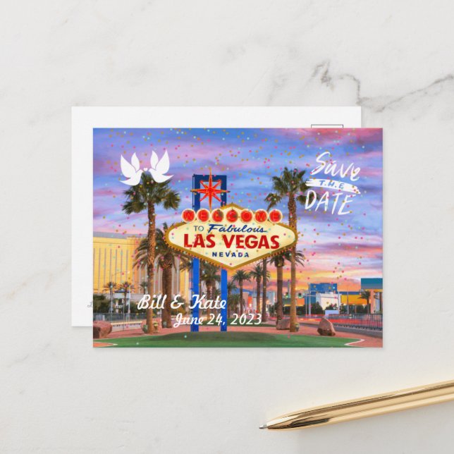 Save the Date Personalized Las Vegas Postcard (Front/Back In Situ)
