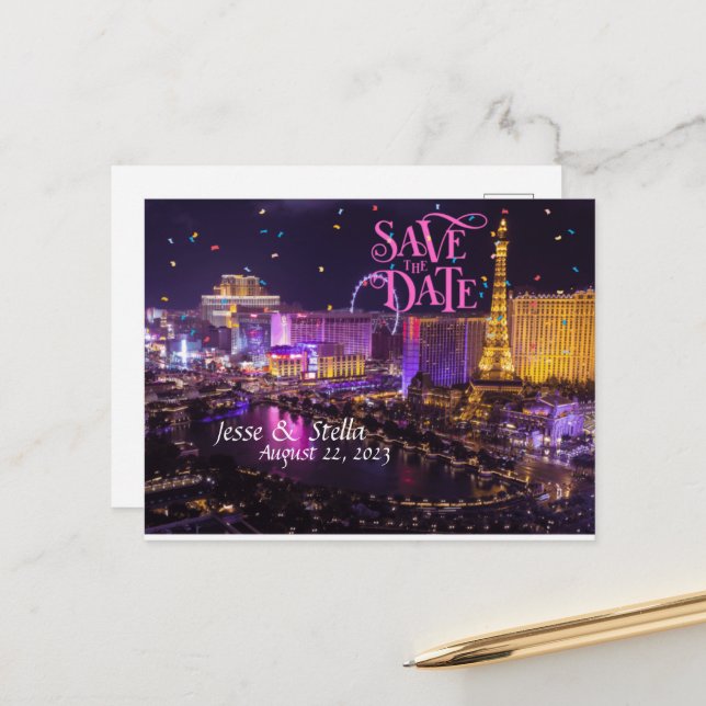 Save the Date Personalized Las Vegas Postcard (Front/Back In Situ)
