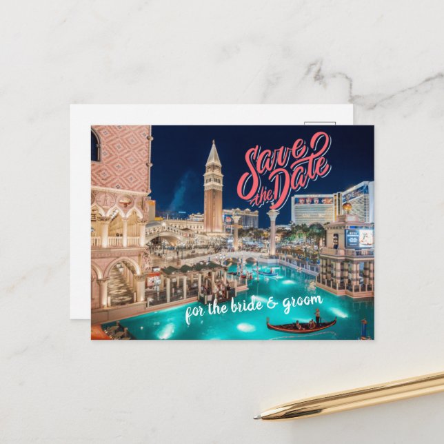 Save the Date Personalized Las Vegas Postcard (Front/Back In Situ)