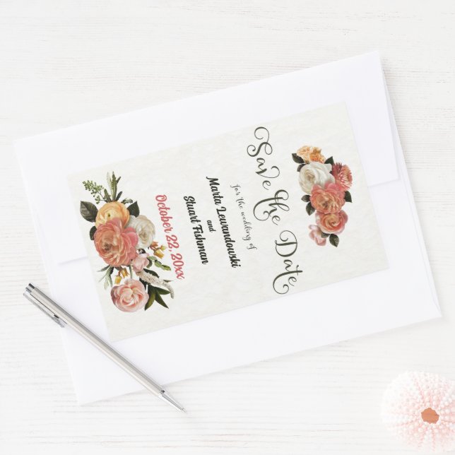 Save the Date Personalized Mimosa Floral  Rectangular Sticker (Envelope)