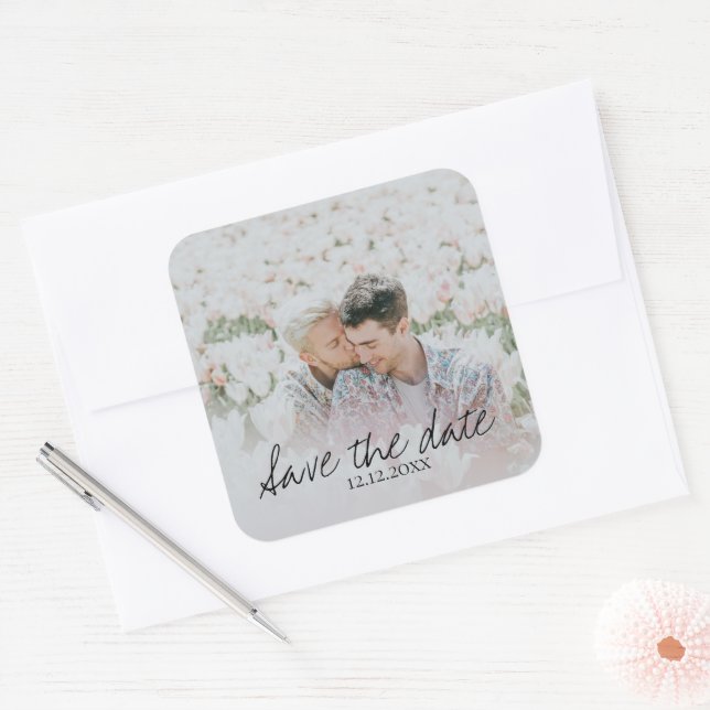 Save The Date Personalized Photo Square Sticker (Envelope)