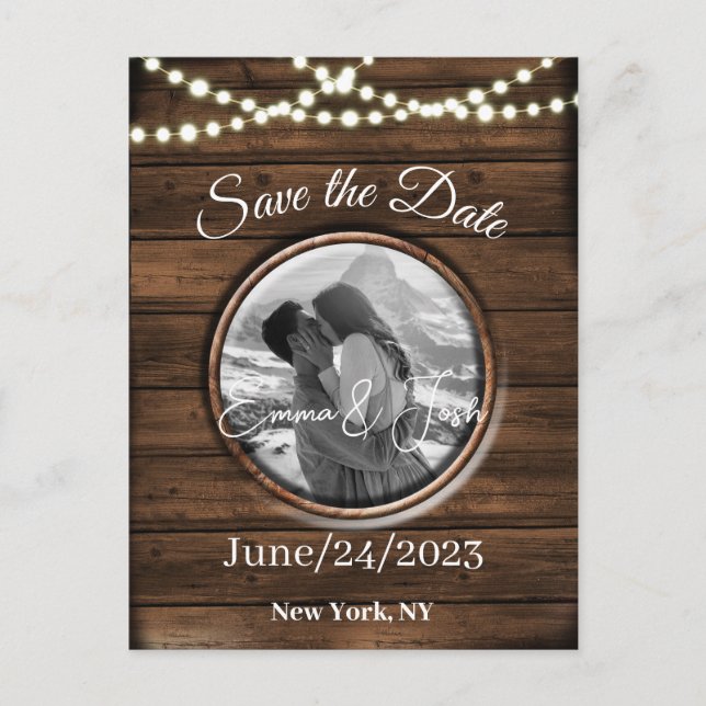 Save the Date Personalized Rustic Wood Design Postcard (Front)