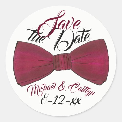Save the Date Personalized Wedding Groom Bowtie Classic Round Sticker