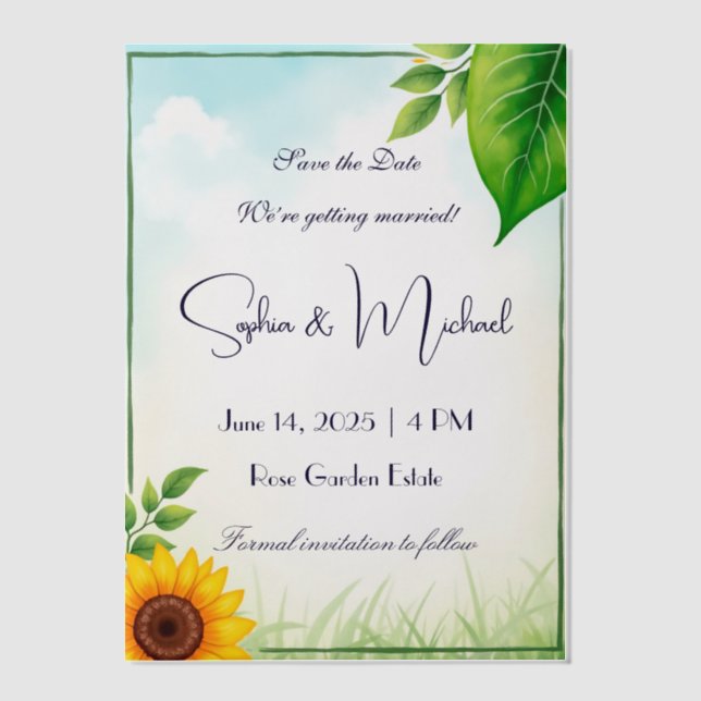 "Save the Date" Personalized Wedding Vellum Invitations (Front)