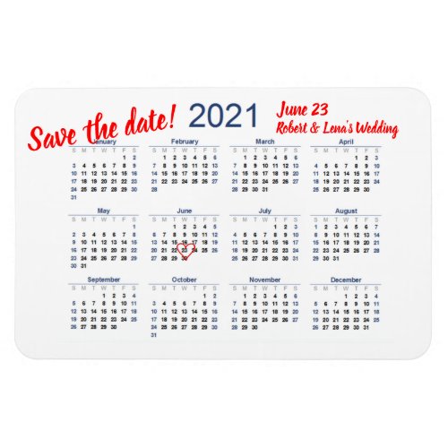 Save the Date Personalized Yearly 2021 Calendar Magnet