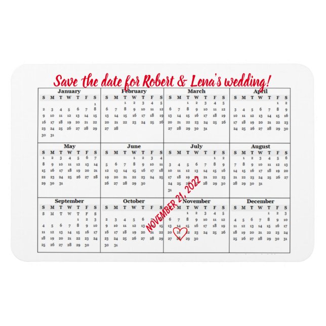 Save the Date Personalized Yearly 2022 Calendar Magnet (Horizontal)