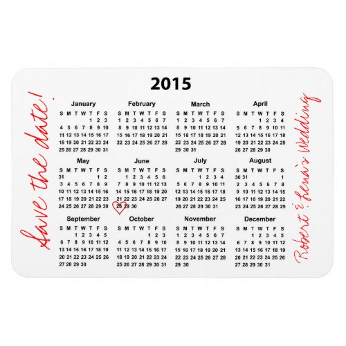 Save the Date Personalized Yearly Calendar Magnet