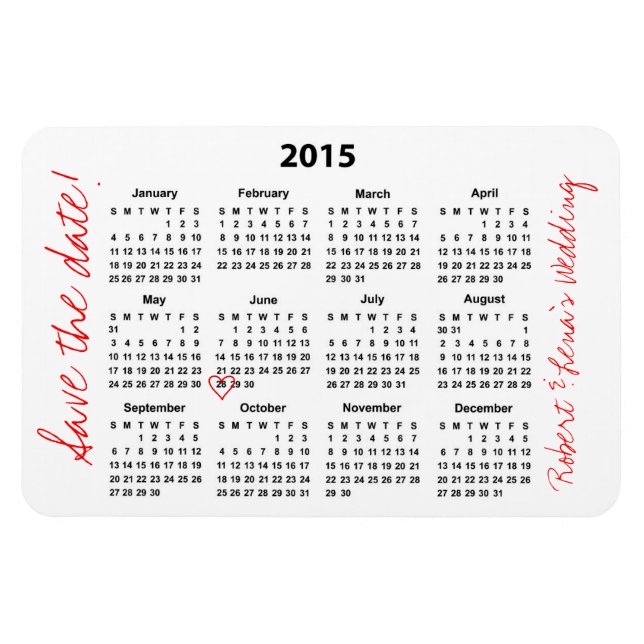 Save the Date Personalized Yearly Calendar Magnet (Horizontal)