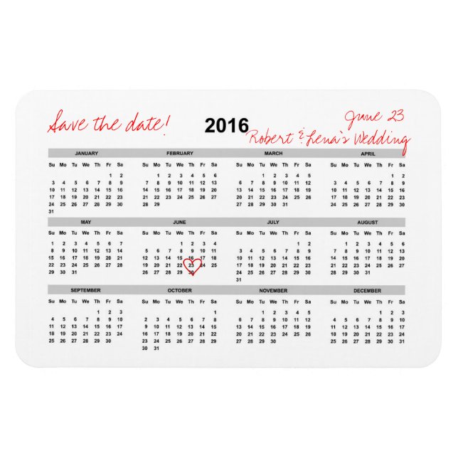 Save the Date Personalized Yearly Calendar Magnet (Horizontal)