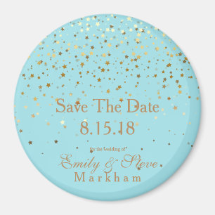 Save The Date Petite Golden Stars Magnet-Aqua Magnet