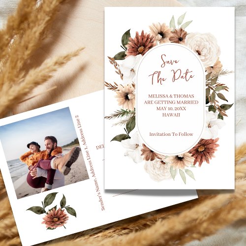 Save The Date Photo Announcement Earthy Rust Color