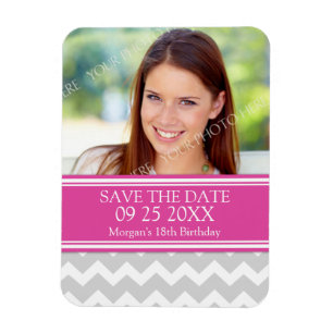 Save the Date Photo Birthday Magnet Grey Chevron