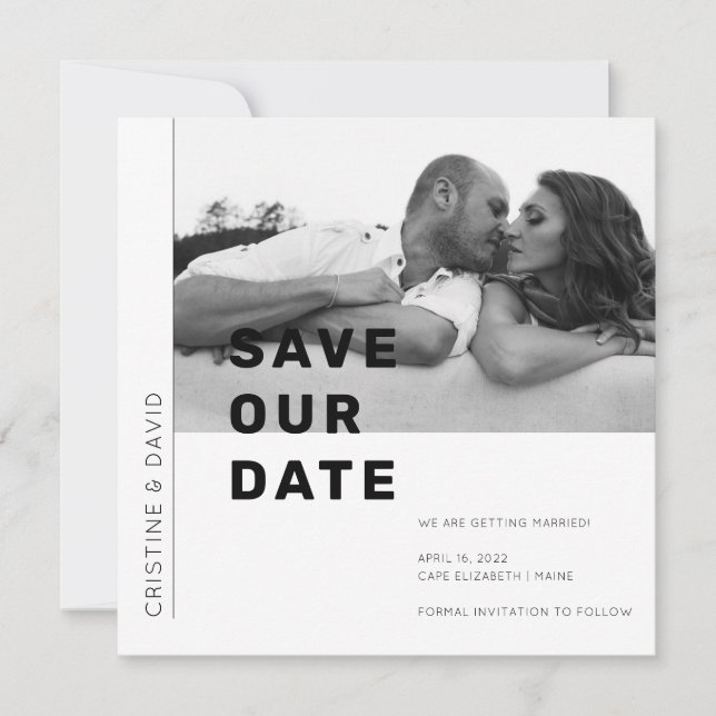 Save the date photo black and white invitation (Front)