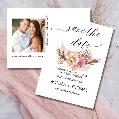 Save The Date Photo Boho Modern Dusty Rose Floral Invitation