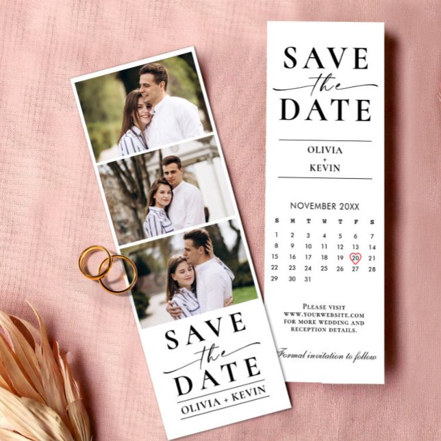 Save the Date Photo Booth Strip Wedding Calendar Bookmarks (Save the Date Photo Booth Strip Wedding Calendar Bookmarks, Minimalist Wedding)