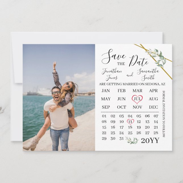 Save the date Photo calendar Greenery wedding Invitation (Front)