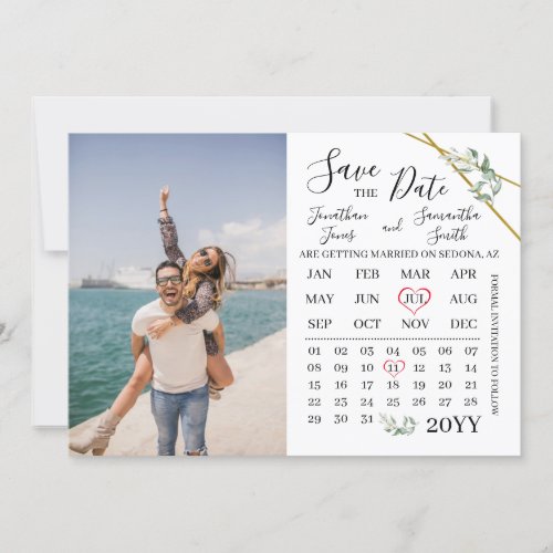 Save the date Photo calendar Greenery wedding Invitation