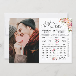 Save the Date Photo calendar Pink floral wedding Invitation