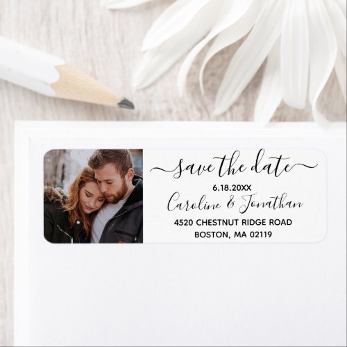 Save the Date Photo Calligraphy Return Address Label