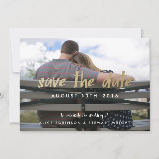 Save the Date Photo Card Gold Foil Hipster (Front)