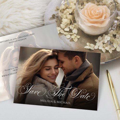 Save the Date Photo Classy Calligraphy Script 