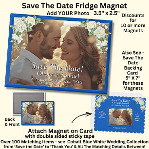 Save The Date, Photo - Cobalt Blue & White Roses Magnet