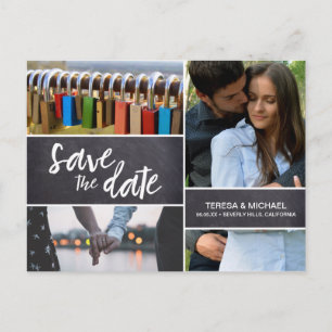 Save the Date, Photo Collage, Engagement, Chalked Postcard