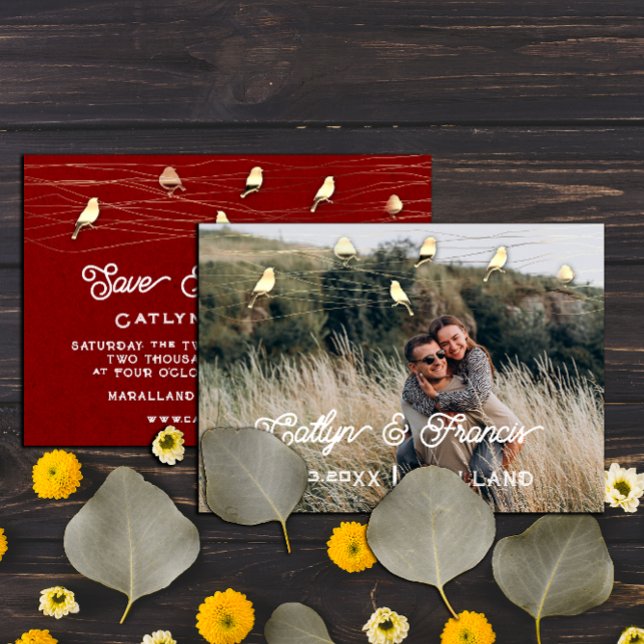 Save The Date Photo Country Golden Birds Kraft Invitation (Save The Date Photo Country Golden Birds Kraft Invitation)