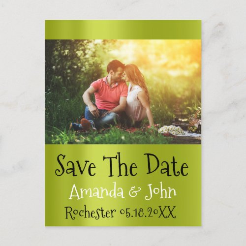 Save The Date Photo Doodle Engagement Couple Green Announcement Postcard