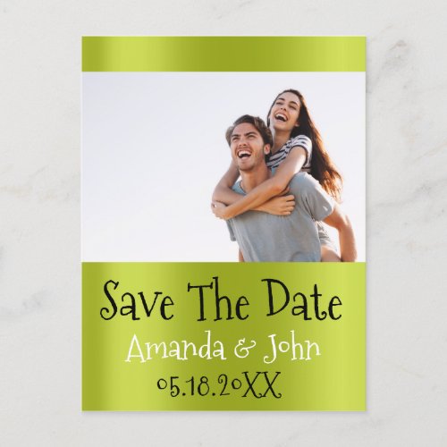 Save The Date Photo Doodle Engagement Couple Green Announcement Postcard