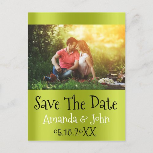 Save The Date Photo Doodle Engagement Couple Green Announcement Postcard