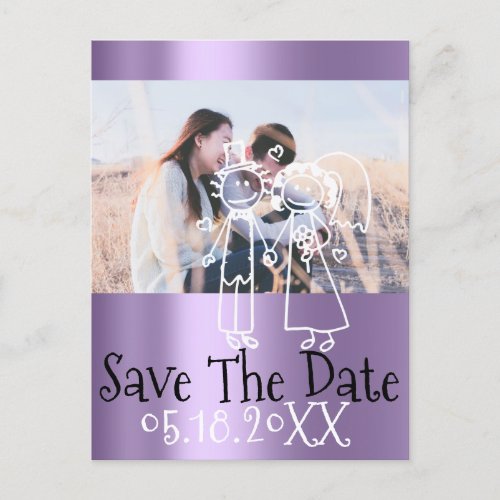 Save The Date Photo Doodle Engagement Gray Purple Announcement Postcard