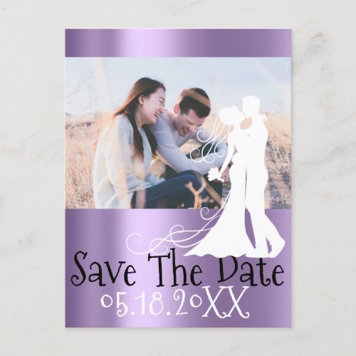 Save The Date Photo Doodle Engagement Gray Violet Announcement Postcard