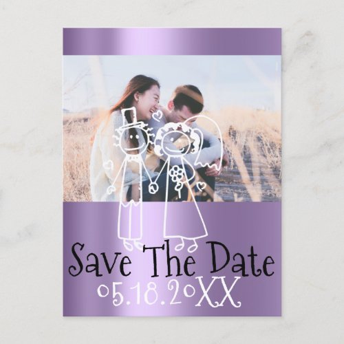 Save The Date Photo Doodle Engagement Gray Violet Announcement Postcard