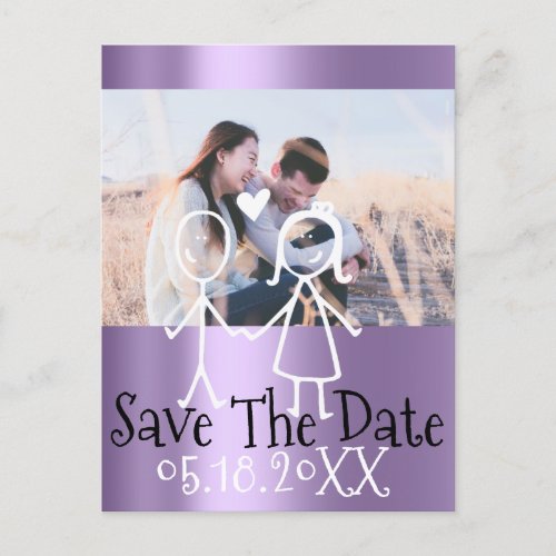 Save The Date Photo Doodle Engagement Hear Purple Announcement Postcard