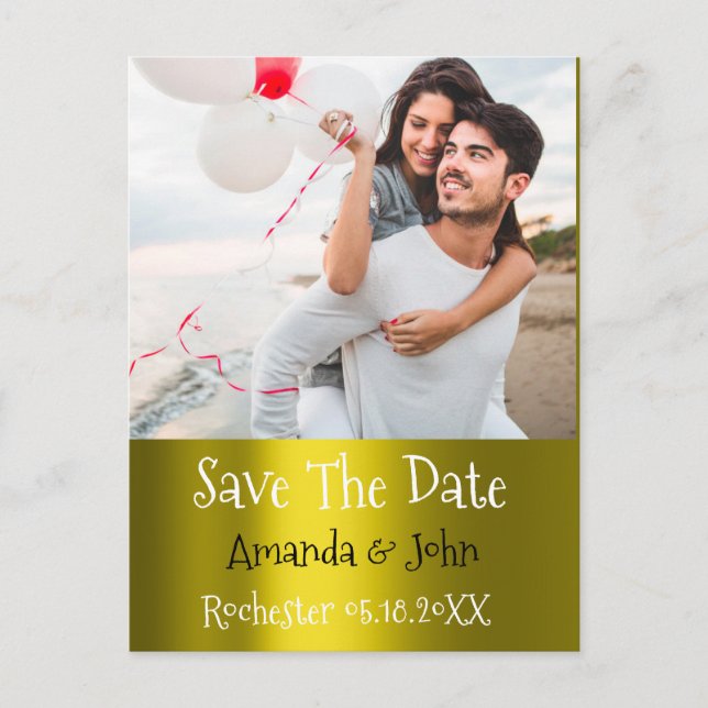 Save The Date Photo Doodle Engagement Mustard Gray Announcement Postcard (Front)