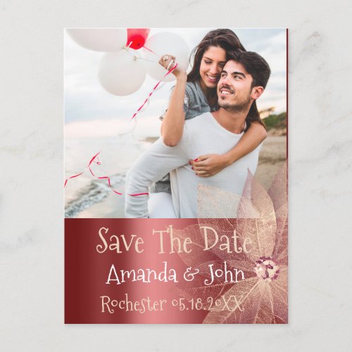 Save The Date Photo Doodle Engagement Rose Red Announcement Postcard