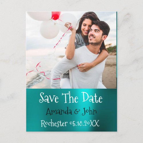 Save The Date Photo Doodle Engagement Teal Gray Announcement Postcard