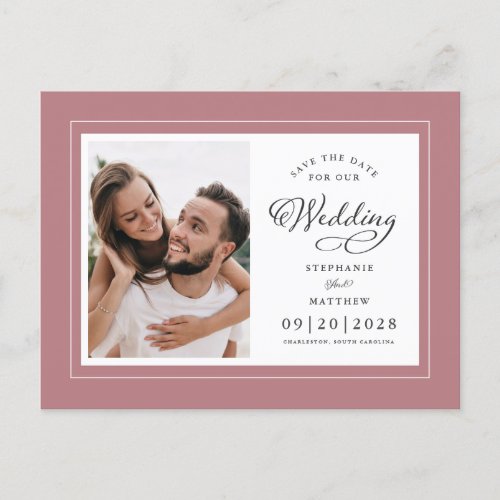 Save The Date Photo Dusty Rose Pink Chic Wedding Announcement Postcard