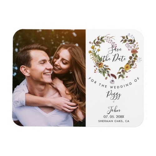 Save the Date Photo Elegant Floral Love Heart Magnet
