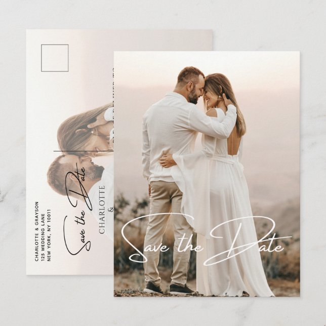 Save The Date Photo Elegant Wedding  Announcement (Front/Back)